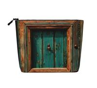 QIN&ZHENG Rustic Antique Wooden Door Print Cosmetic Bag Zipper Large Makeup Bag Novelty Toiletry Pouch for Women Lightweight, Black, One Size, Black, One Size