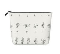 QIN&ZHENG Sign Language Alphabet Print Cosmetic Bag Zipper Large Makeup Bag Novelty Toiletry Pouch for Women Lightweight, Black, One Size, Black, One Size
