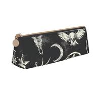 QIN&ZHENG Supernatural Symbols Black Print Fashion Leather Triangular Pouch Lightweight Cosmetic Case Full-Print Compact Organizer, White, One Size, Stylish