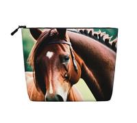 QIN&ZHENG Two horses Print Cosmetic Bag Zipper Large Makeup Bag Novelty Toiletry Pouch for Women Lightweight, Black, One Size, Black, One Size