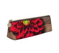 QIN&ZHENG Wooden Board Retro Flower Red Dahlia Print Fashion Leather Triangular Pouch Lightweight Cosmetic Case Full-Print Compact Organizer, White, One Size, Stylish, White, One Size, Stylish