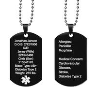 Qina C. Custom Medical Alert Engraved Black Medical ID Dog Tag Emergency Med Alert ICE Pendant Ball C Personalized information f/Men Women Mom