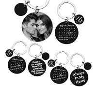 Qina C. Personalised Photo Keychain Custom Calendar Love Note Message Date Laser Engrave Dog Tag Pendant Key chain Keyring Gift (Black: Round Tag)