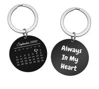 Qina C. Personalised Round Engraved Name Text Message Special Date Calendar Memorial Date Dog Tag Pendant Keychain Keyring Love Note Wedding Anniversary Birthday Jewelry Gift