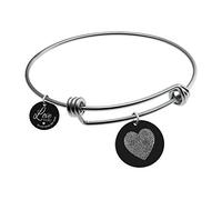 Qina C. Personalized Engraved Fingerprint Thumbprint Charm Love you to The Moon & Back Love Note Disc Charm Tag Adjustable Wire B For Girlfriend Wife Valentines Birthday Gift