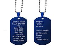 Qina C. Personalized Medical Alert Med Id Identification Emergency Engraved Stainless Steel Custom Dog Tag Military Pendant Ball C 24" f/Men Women Teen Allergy