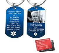 Qina C. Personalized Medical Emergency Alert Med Identification Id Engraved Custom Dog Tag Military Pendant Keychain for for Men Women Grandad Teen Allergy (Blue Tag : 2 Side Text Engraving)