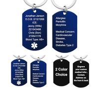 Qina C. Personalized Medical Emergency Alert Med Identification Id Engraved Custom Dog Tag Military Pendant Keychain for for Men Women Grandad Teen Allergy (Blk/Blue : Text Engraving)