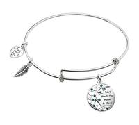 Qina C Rhodium On 925 Sterling Silver ''I Love You To The Moon And Back'' Cz Dangle Charm Adjustable Wire Bangle Bracelet