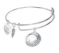 Qina C Sterling Silver I Love You To The Moon & Back Heart Leaf Charm Adjustable Wire Bangle Bracelet