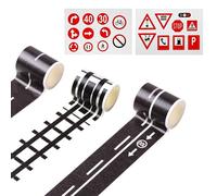 QINCAWIN 3 Pcs Road Tape For Toy Cars, Black, 1 Meter Each, Set Includes 2 Sheets of Road Signs Sticker Tape Roll, Ideal For DIY Traffic Road, Arts And Craft, Festive Decoration