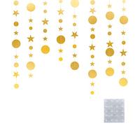 QincLing 39.3 Fts Gold Twinkle Little Star Party Garlands, Circle Dot Garland Streamer Kit Star Party Decorations Gold Circle Garland Bunting Banner Hanging Backdrop Decorations for Birthday Wedding