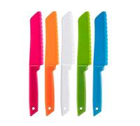 QincLing 5 Pieces Plastic Kid Kitchen Knife Set, Nylon Chef Knife Children's Safe Cooking Knives for Baking, Fruit, Bread, Cake, Lettuce Knife, Salad Knife