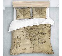 QINCO Duvet Cover Set Lord Of The Ring Map of Middle Earth Decorative 3 Piece Bedding Set with 2 Pillow Shams King
