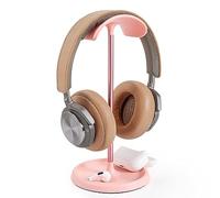 QinCoon HS0007 Headphone Stand, Curved Headset Stand with Storage Tray, Heavy Base Gaming Headset Holder for AirPods Max, AirPods, AirPods Pro, Beats, Bose, Sennheiser, Sony and More (Pink)