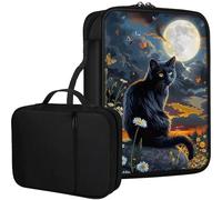 Qindaiwen Bible Cover for Women Kids, Bible Carrying Case Church Bag Bible Protective with Zippered Back Pocket, Gift for Adults Lady Women Men, Cat in The Moonlight