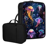 Qindaiwen Bible Cover for Women Kids, Bible Carrying Case Church Bag Bible Protective with Zippered Back Pocket, Gift for Adults Lady Women Men, Neon Jellyfish Pattern