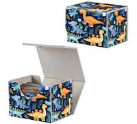 Qindaiwen Card Deck Box for MTG, Fits 100+ Single Sleeved Cards, PU Leather Trading Card Storage Box for TCG, CCG, MTG Cards, Strong Magnet Magic Gathering Deck Box, Dinosaur Pattern