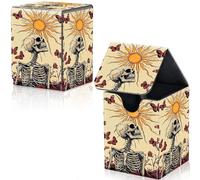 Qindaiwen Card Deck Box for Trading Cards, MTG Deck Box Fits 100+ Single Sleeved Cards, PU Leather Strong Magnet Card Deck Case Holder for Magic Commander TCG CCG, Skeletal Figure