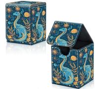 Qindaiwen Card Deck Box for Trading Cards, MTG Deck Box Fits 100+ Single Sleeved Cards, PU Leather Strong Magnet Card Deck Case Holder for Magic Commander TCG CCG, Dinosaurs Stars