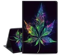 Qindaiwen Case for iPad 10.2 Inch 2021/2020 iPad 9th/8th Generation & 2019 iPad 7th Generation, Slim PU Leather Folio Stand Cover for iPad 10.2'' with Auto Wake/Sleep, Colorful Cannabis Leaf