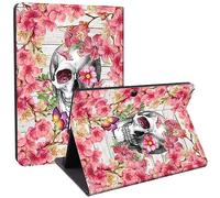 Qindaiwen Designed for 13 Inch Microsoft Surface Pro X Case, Lightweight Protective, Multiple Angle, PU Leather Slim Folio Stand Smart Cover with Auto Wake/Sleep, Red Flower Skull