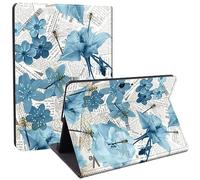 Qindaiwen Designed for 13 Inch Microsoft Surface Pro X Case, Lightweight Protective, Multiple Angle, PU Leather Slim Folio Stand Smart Cover with Auto Wake/Sleep, Blue Flower