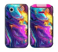 Qindaiwen for HMD Barbie Case with Tempered Glass Screen Protector, Heavy-Duty Dual-Layer Protection, Shockproof TPU + Hard PC Hybrid Cover for HMD Barbie 2024, Colorful Marble