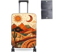 Qindaiwen Luggage Cover Protector for 22-25 Inch Suitcases, TSA Approved Elastic Travel Suitcase Cover, Anti-Scratch Washable Luggage Sleeve for Checked Bags, Desert Sun and Moon, XL (Fits 29-32 in