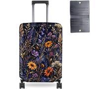 Qindaiwen Luggage Cover Protector for 26-28 Inch Suitcases, TSA Approved Elastic Travel Suitcase Cover, Anti-Scratch Washable Luggage Sleeve for Checked Bags, Night Wildflower Field, XL (Fits 29-32 in