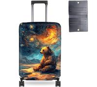 Qindaiwen Luggage Cover Protector for 26-28 Inch Suitcases, TSA Approved Elastic Travel Suitcase Cover, Anti-Scratch Washable Luggage Sleeve for Checked Bags, Bear Under Starry Night, S (Fits 18-21 in