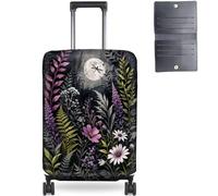 Qindaiwen Luggage Cover Protector for 26-28 Inch Suitcases, TSA Approved Elastic Travel Suitcase Cover, Anti-Scratch Washable Luggage Sleeve for Checked Bags, Night Garden and Moon, L (Fits 26-28 in