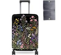 Qindaiwen Luggage Cover Protector for 26-28 Inch Suitcases, TSA Approved Elastic Travel Suitcase Cover, Anti-Scratch Washable Luggage Sleeve for Checked Bags, Colorful Night Botanical, S (Fits 18-21