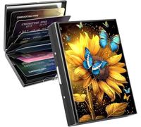 Qindaiwen RFID Blocking Stainless Steel Card Holder - Slim Metal Wallet with 6 Slots, Compact Card Wallet for Men & Women, Ideal for Credit, ID & Business Cards, Sunflower Butterfly