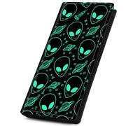 Qindaiwen RFID Wallet for Women, PU Leather Wallets for Women Men with Money and Phone Pockets, Multiple Card Slots, Dual Magnetic Clasp Closure Bifold Wallet - Ideal for Gift, Horse, Alien, 7.76-4.3