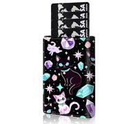 Qindaiwen Slim Wallet for Men, Pop Up Card Holder RFID Blocking Metal Wallet Sunflower Design Holds Up to 9 Cards, Pop Up wallet for Notes and Coins and Debit Cards, Crystal with Cats