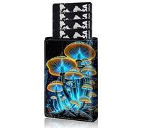Qindaiwen Slim Wallet for Men, Pop Up Card Holder RFID Blocking Metal Wallet Sunflower Design Holds Up to 9 Cards, Pop Up wallet for Notes and Coins and Debit Cards, Luminous Mushroom, Minimalist