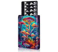 Qindaiwen Slim Wallet for Men, Pop Up Card Holder RFID Blocking Metal Wallet Sunflower Design Holds Up to 9 Cards, Pop Up wallet for Notes and Coins and Debit Cards, Colored Mushroom