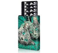 Qindaiwen Slim Wallet for Men, Pop Up Card Holder RFID Blocking Metal Wallet Sunflower Design Holds Up to 9 Cards, Pop Up wallet for Notes and Coins and Debit Cards, Colorful Cats