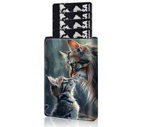 Qindaiwen Slim Wallet for Men, Pop Up Card Holder RFID Blocking Metal Wallet Sunflower Design Holds Up to 9 Cards, Pop Up wallet for Notes and Coins and Debit Cards, Two Cats