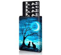 Qindaiwen Slim Wallet for Men, Pop Up Card Holder RFID Blocking Metal Wallet Sunflower Design Holds Up to 9 Cards, Pop Up wallet for Notes and Coins and Debit Cards, Two Cats Moon