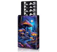 Qindaiwen Slim Wallet for Men, Pop Up Card Holder RFID Blocking Metal Wallet Sunflower Design Holds Up to 9 Cards, Pop Up wallet for Notes and Coins and Debit Cards, Colourful Mushroom, Minimalist