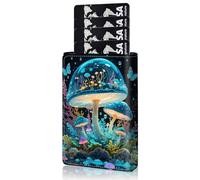 Qindaiwen Slim Wallet for Men, Pop Up Card Holder RFID Blocking Metal Wallet Sunflower Design Holds Up to 9 Cards, Pop Up wallet for Notes and Coins and Debit Cards, Colored mushroom 02