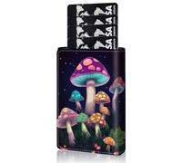 Qindaiwen Slim Wallet for Men, Pop Up Card Holder RFID Blocking Metal Wallet Sunflower Design Holds Up to 9 Cards, Pop Up wallet for Notes and Coins and Debit Cards, Colorful Mushroom