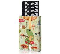 Qindaiwen Slim Wallet for Men, Pop Up Card Holder RFID Blocking Metal Wallet Sunflower Design Holds Up to 9 Cards, Pop Up wallet for Notes and Coins and Debit Cards, Mushroom Frog