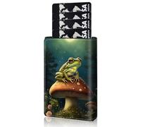 Qindaiwen Slim Wallet for Men, Pop Up Card Holder RFID Blocking Metal Wallet Sunflower Design Holds Up to 9 Cards, Pop Up wallet for Notes and Coins and Debit Cards, Frog Mushroom, Minimalist