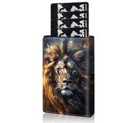 Qindaiwen Slim Wallet for Men, Pop Up Card Holder RFID Blocking Metal Wallet Sunflower Design Holds Up to 9 Cards, Pop Up wallet for Notes and Coins and Debit Cards, Lion, Minimalist
