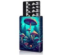 Qindaiwen Slim Wallet for Men, Pop Up Card Holder RFID Blocking Metal Wallet Sunflower Design Holds Up to 9 Cards, Pop Up wallet for Notes and Coins and Debit Cards, Mushroom, Minimalist