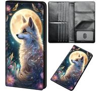 Qindaiwen Wallet Women Ultra Slim Thim PU Leather Womens Wallet RFID Blocking Credit Card Holder Bifold Long Ladies Billfold, Horse, Fox Moon, Modern