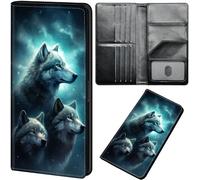Qindaiwen Wallet Women Ultra Slim Thim PU Leather Womens Wallet RFID Blocking Credit Card Holder Bifold Long Ladies Billfold, Horse, Three Wolfs
